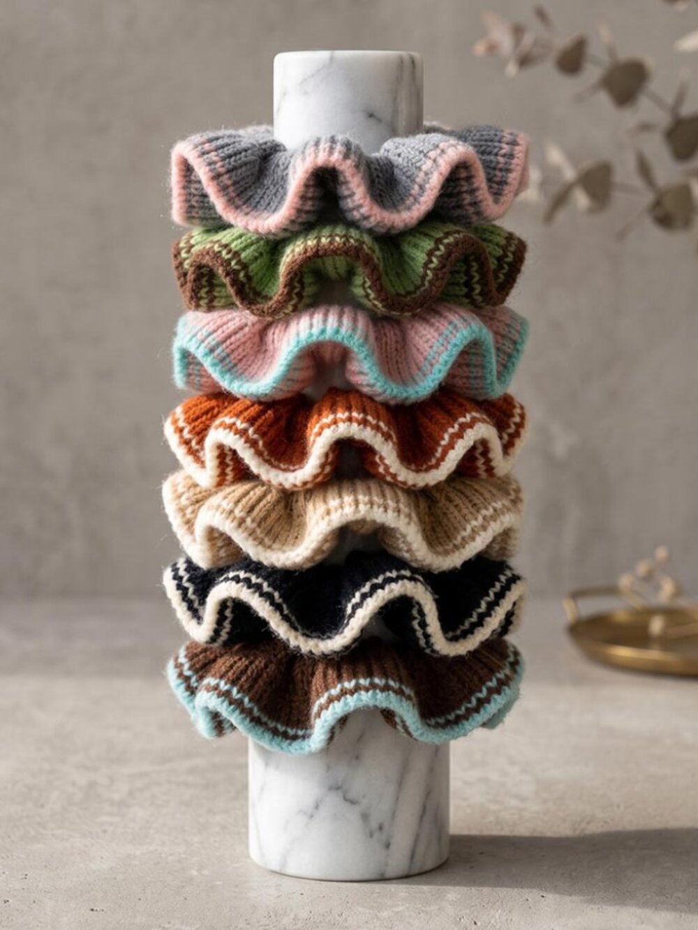 Knit Ribbed Ruffle Hair Scrunchie - Picture 15 of 16